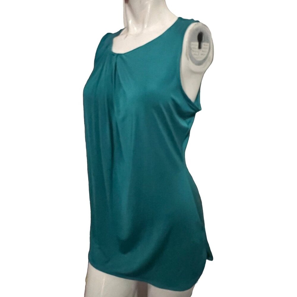 Worthington Teal Green Sleeveless Blouse Sz Small Satiny Women's Cute Blouse - Picture 3 of 9